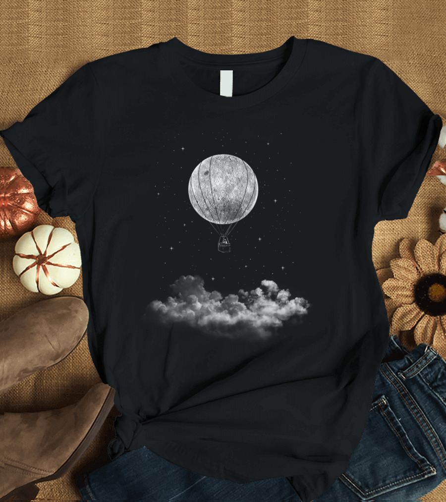 Moon Traveler Balloon Riding Above Clouds T-Shirt