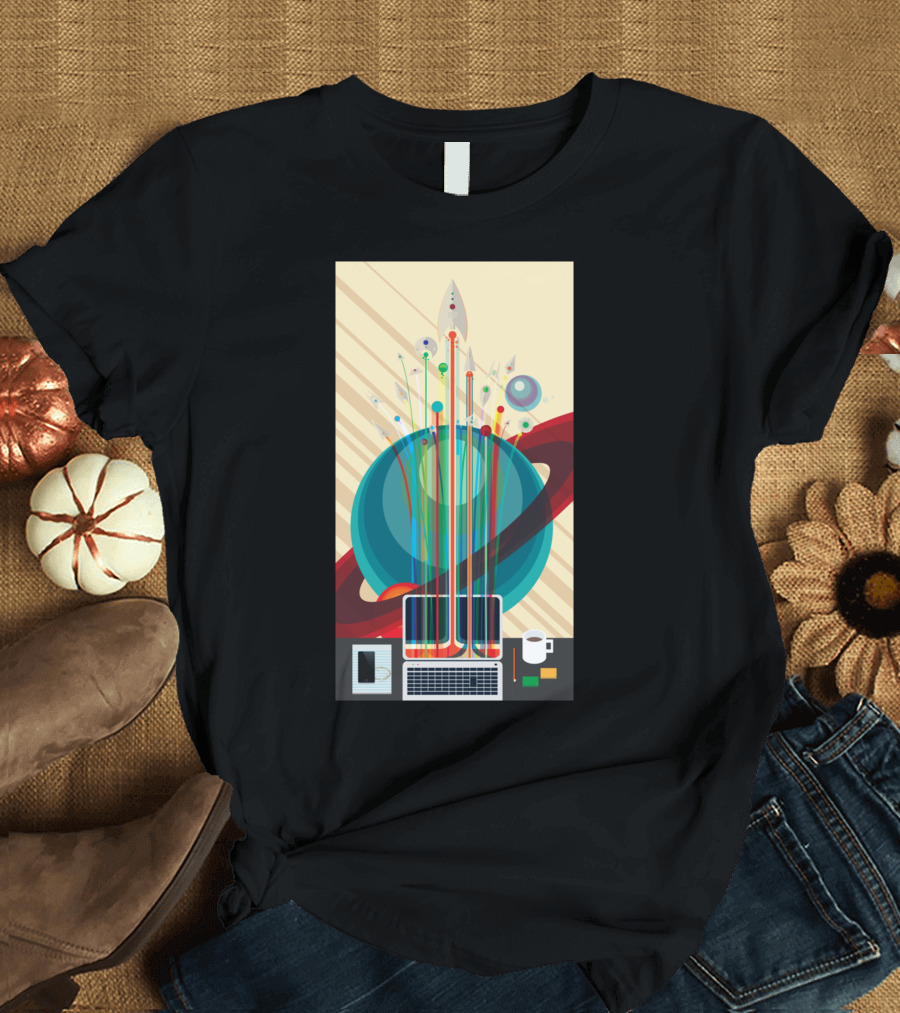 Online Explorer Cosmic Laptop Connection Space Rocket Planetary Tech T-Shirt