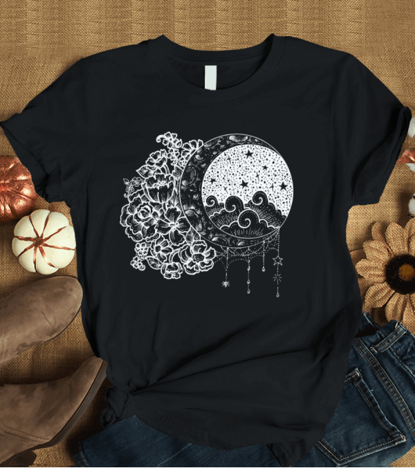T-Shirt: Moonlight Blooms Inverted Moon and Stars T-Shirt Moonlight Blooms Inverted Moon and Stars T-Shirt