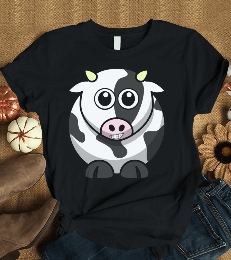 MooSmilez Cow Happy Black and White Cartoon T-Shirt