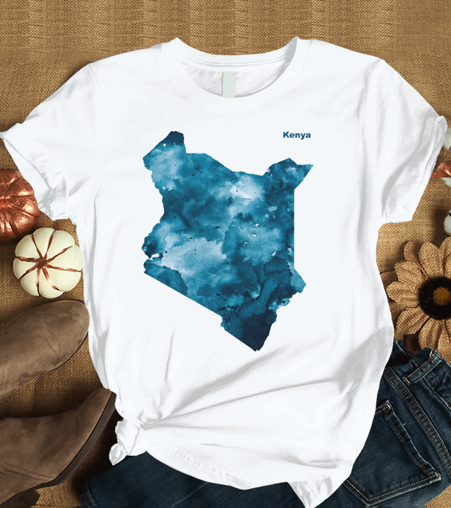 Kenya Blue Watercolor Map T-Shirt