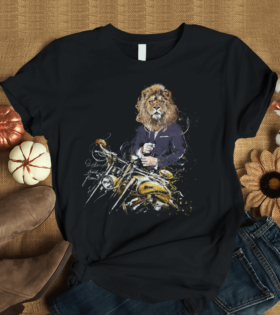 I Come To Reign Lion in Suit on Motorcycle T-Shirt