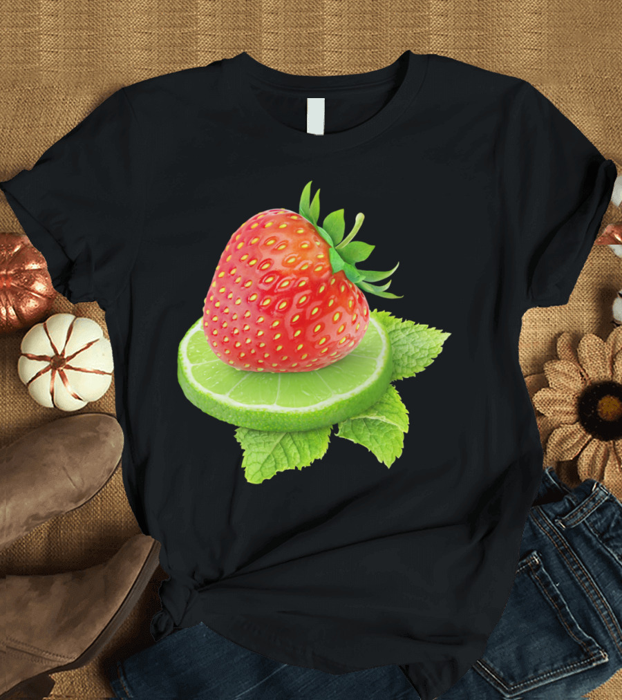 Strawberry and Lime Slice with Mint Leaves T-Shirt