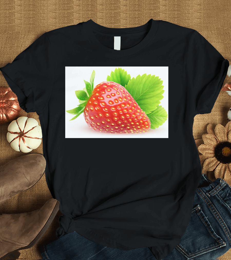 Strawberry Fruit with Green Leaves T-Shirt