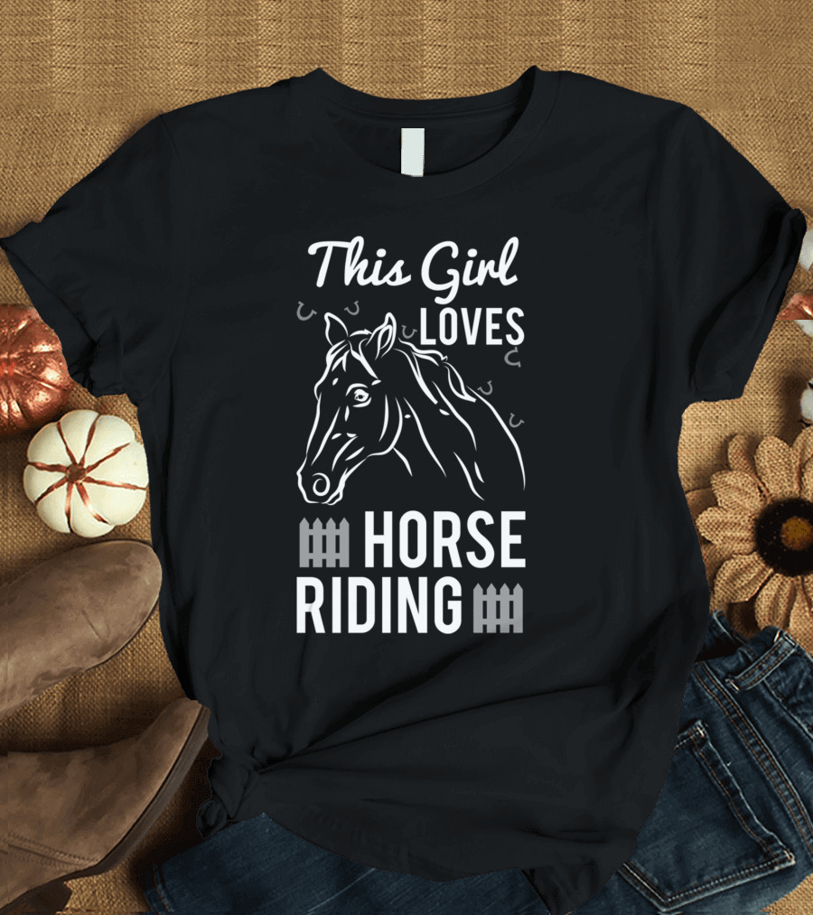 This Girl Loves Horse Riding with Fence and Horse Head T-Shirt