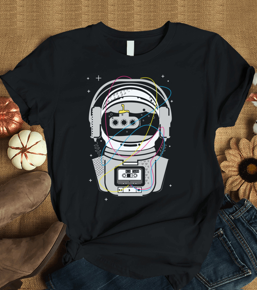 CMYK Mixtape Astronaut with Headphones and Cassette Player T-Shirt