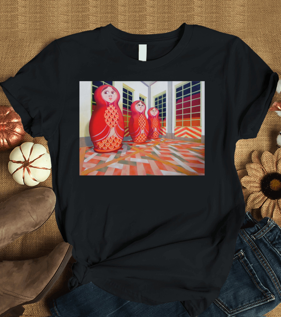 Matryoshka Russian Nesting Dolls in Geometric Interior T-Shirt