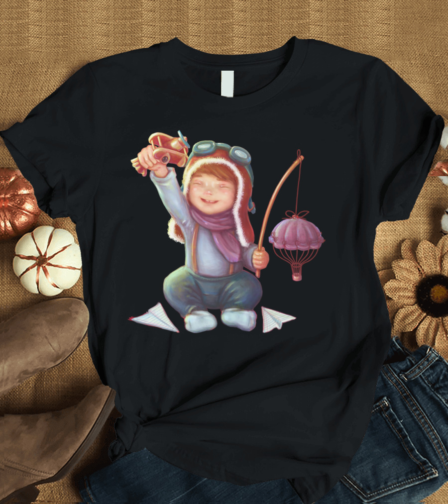 Little Aviator Toy Plane Pilot with Balloon and Paper Airplanes T-Shirt