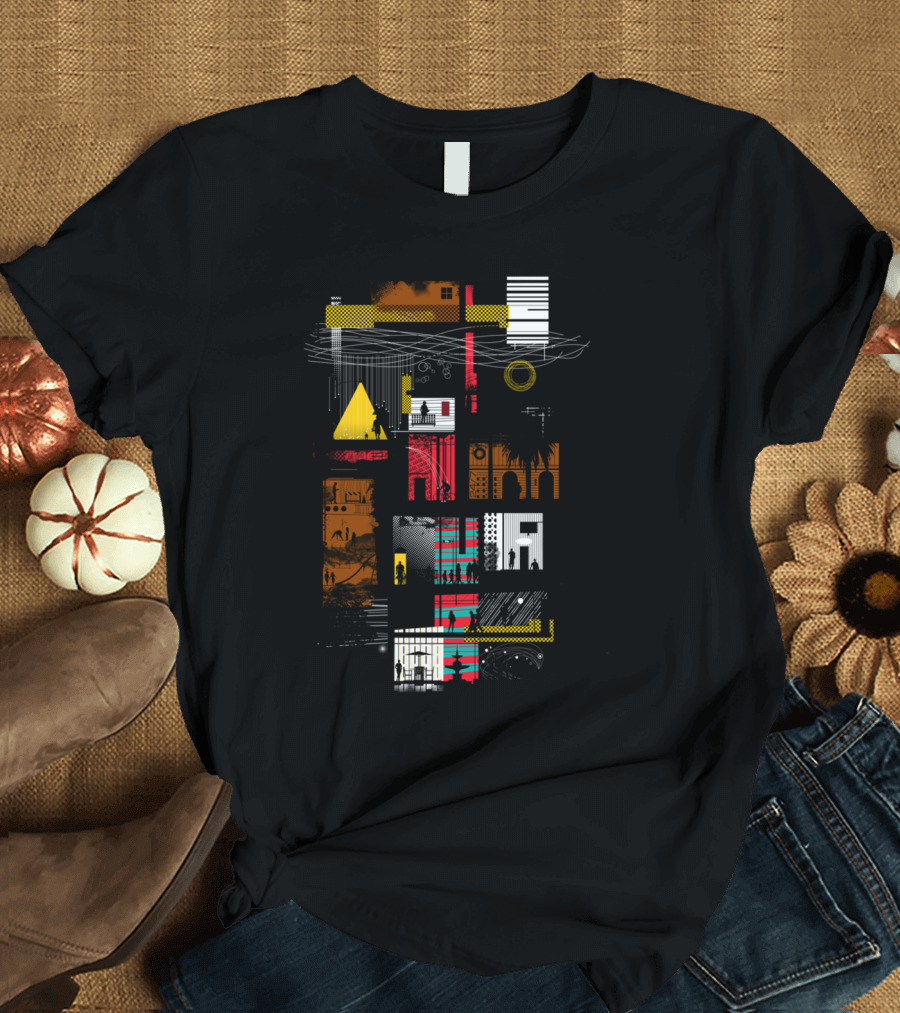 Street Life Colorful Urban Scenes Silhouette Collage T-Shirt