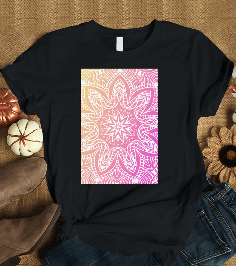 Orange And Pink Mandala Starburst T-Shirt