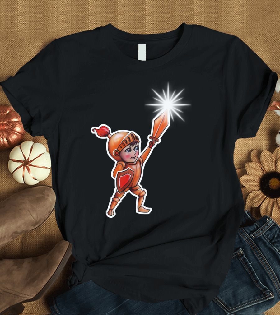 Little Cartoon Knight Wielding a Sparkling Sword T-Shirt