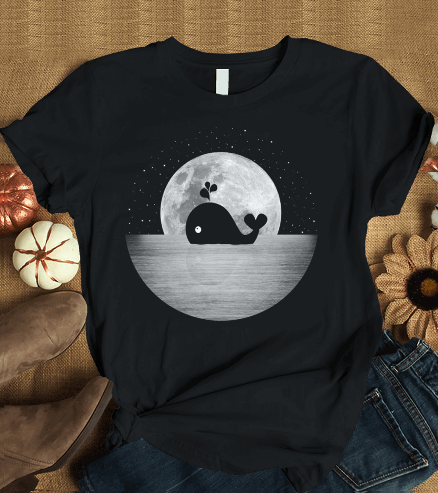 Whale Under Full Moon Night Swim T-Shirt