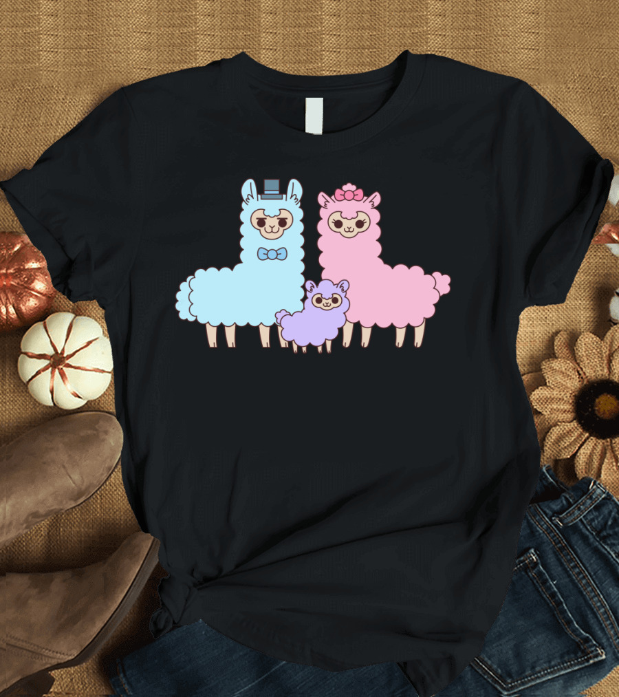 Cotton Candy Alpaca Family Pastel Llamas with Bow Tie and Hat T-Shirt