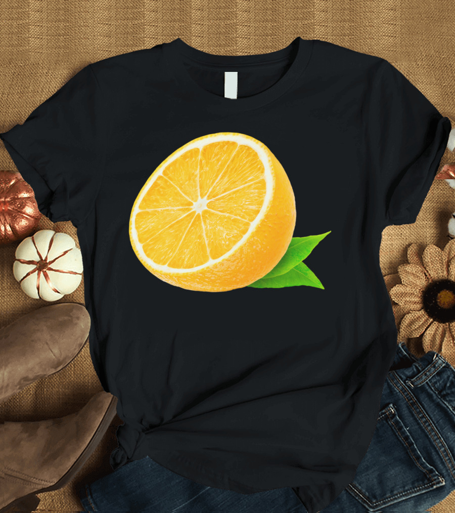 Orange Fruit Half Slice with Leaves T-Shirt