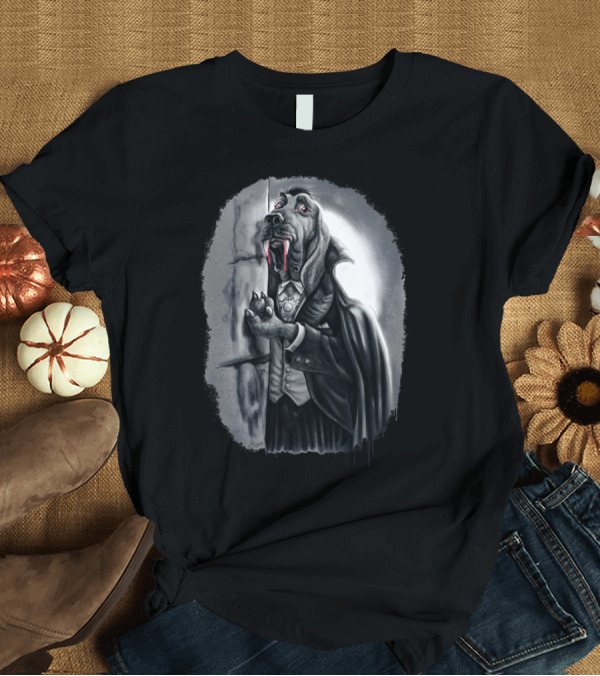 T-Shirt: Count Blood Hound Vampire Bloodhou Canine in Gothic Attire with Fangs T-Shirt Count Blood Hound Vampire Bloodhou Canine in Gothic Attire with Fangs T-Shirt