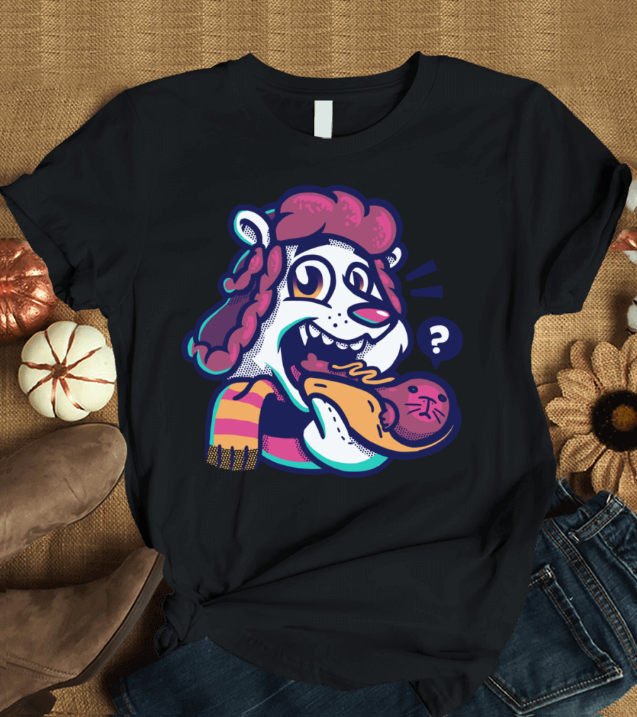 Polar Bear Enjoying Sausage Seal Snack with Question Mark T-Shirt