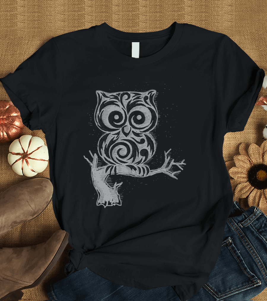 Little Owl Tribal Pattern on Branch T-Shirt