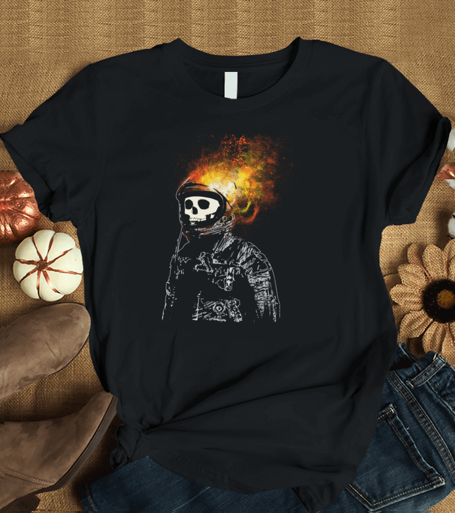 Crash And Burn Flaming Skull Astronaut T-Shirt