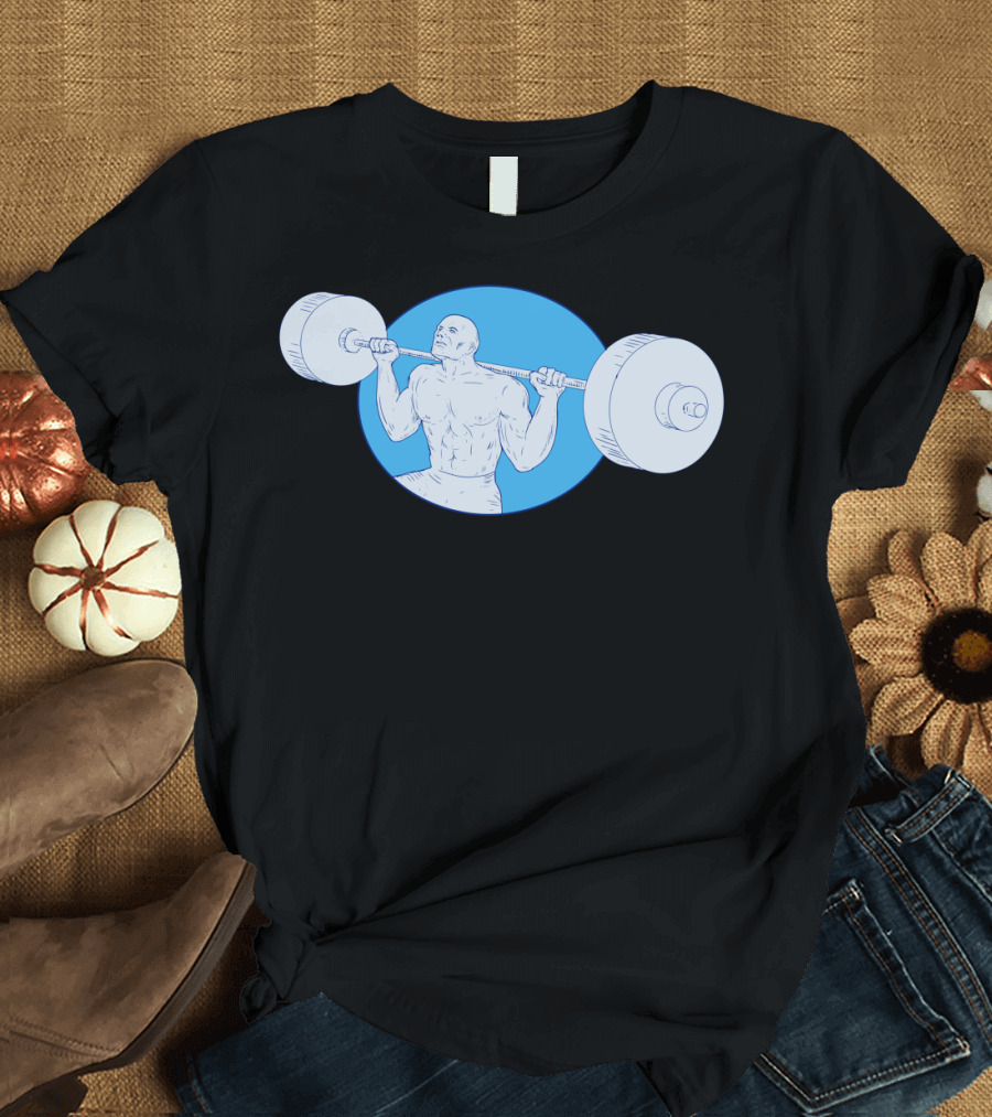 Strongman Powerlifting Barbell Drawing Fitness Icon Strength Motif T-Shirt