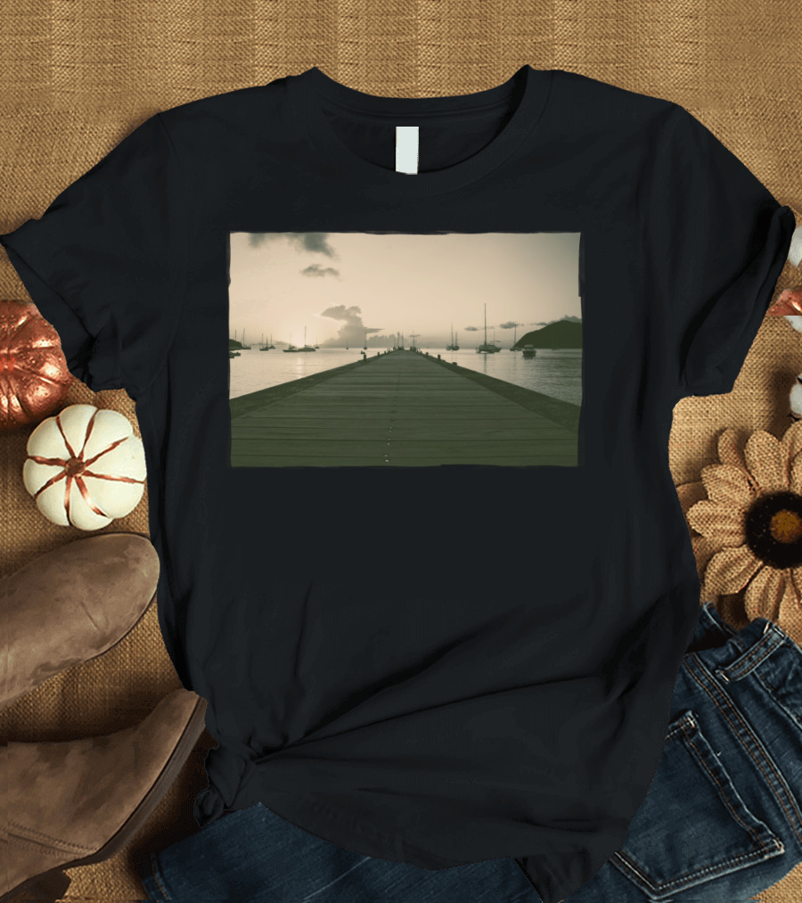 Sea Road Horizon Pier Sailboats Sunset T-Shirt