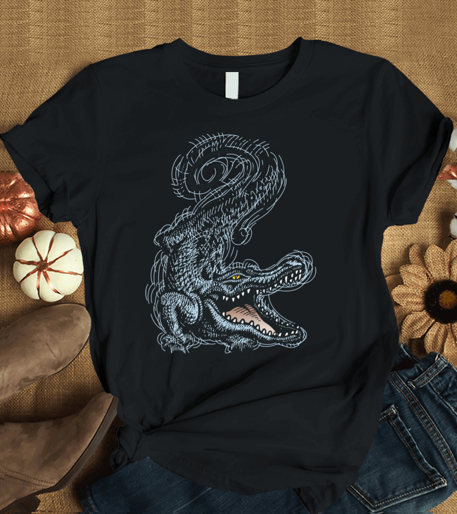 Crocodile Hand Drawing Decoration Swirling Tail T-Shirt