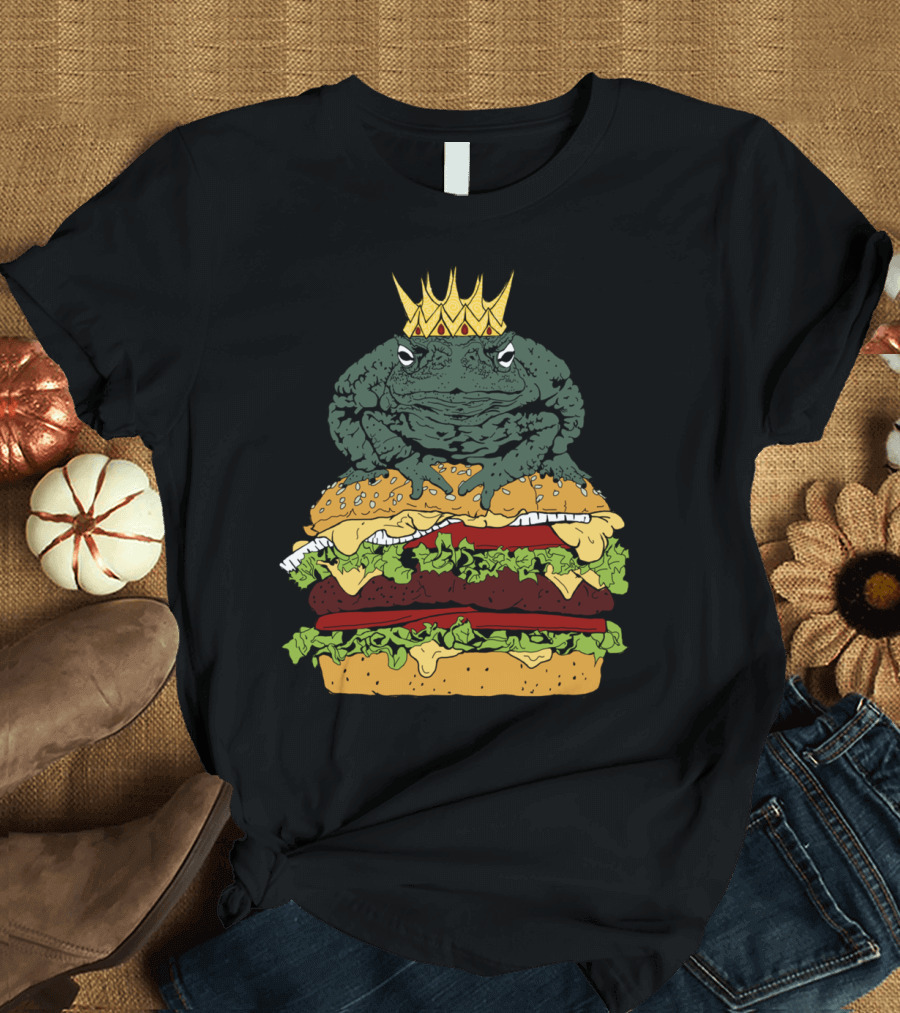 Crowned Toad Ruler on Stacked Juicy Burgers T-Shirt