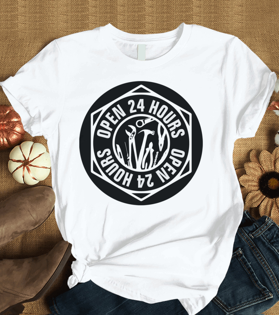 Open 24 Hours Mechanic Tools Circle T-Shirt