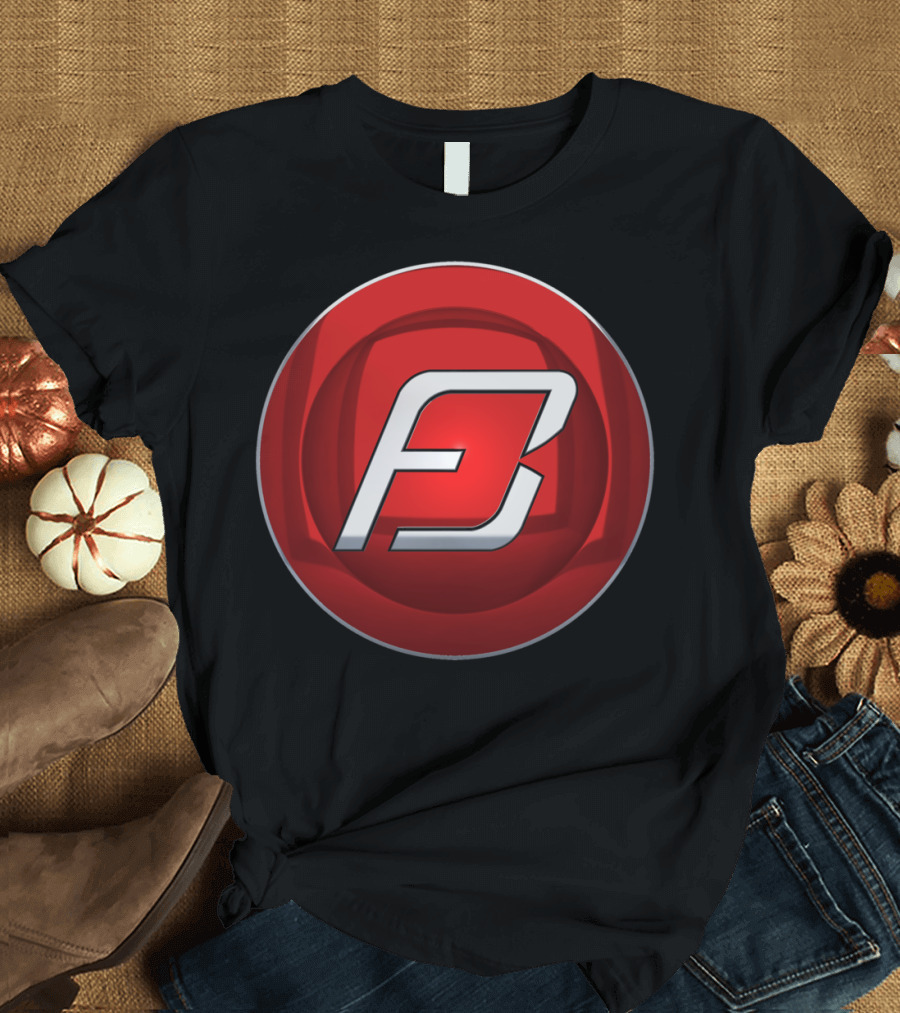 Red Coin F3 Symbol and Bold Logo on Glossy Button T-Shirt