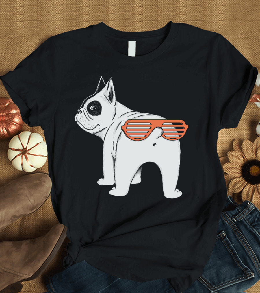 Second Face French Bulldog with Sunglasses Optical Illusion T-Shirt