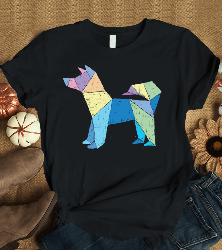 Origami Dog Colorful Geometric Shapes T-Shirt