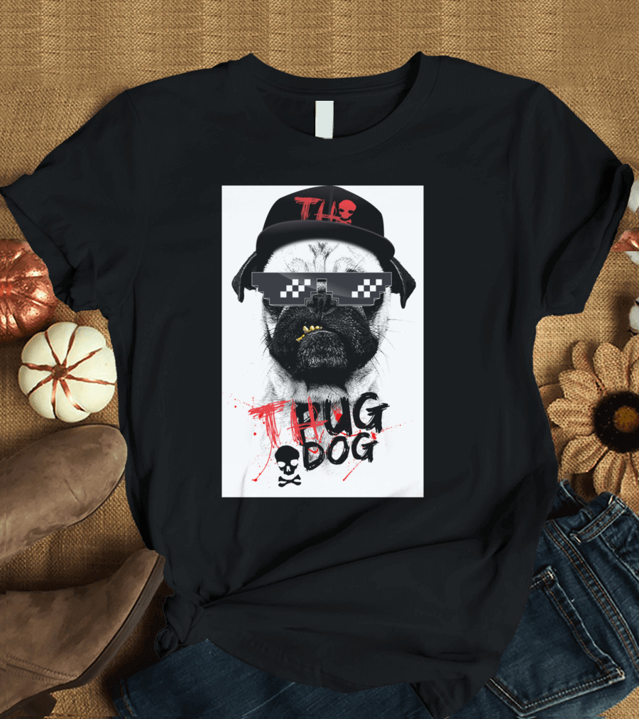 THUG DOG Pixel Sunglasses Pug T-Shirt