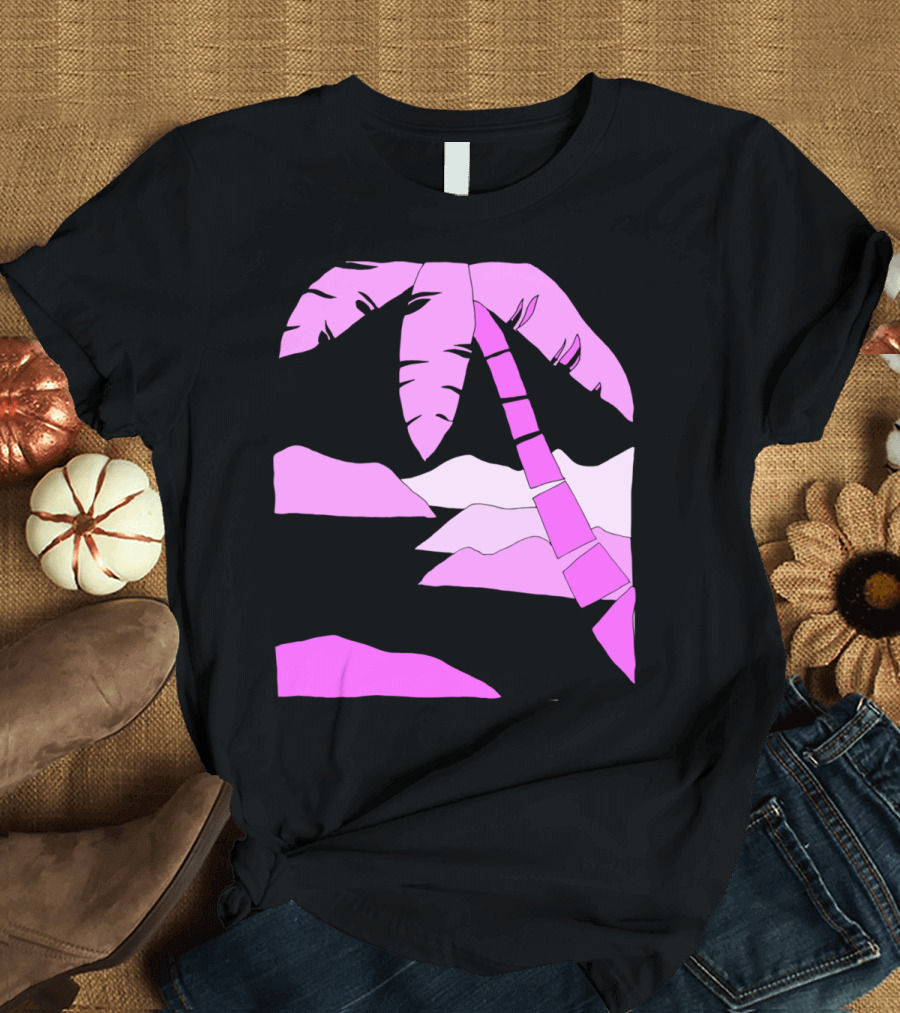Live With Love Tropical Sunset Palm Tree Pink T-Shirt