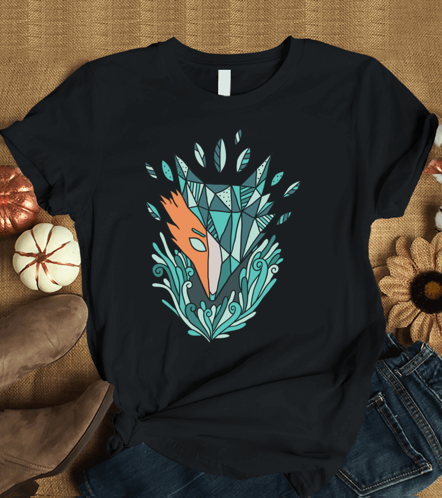 Polygonal Fox Geometric Leaf Elements T-Shirt
