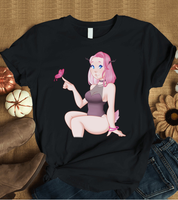 T-Shirt: Kira The Faun Pink-Haired Girl with Butterfly T-Shirt Kira The Faun Pink-Haired Girl with Butterfly T-Shirt