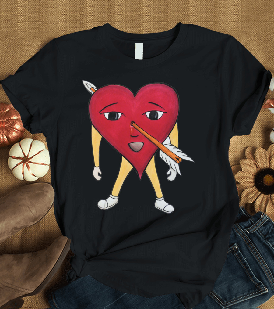 Cupid Arrow Pierce Heart Hand Drawn Character with Arrow Through Nose T-Shirt