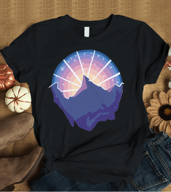T-Shirt: Mountain at Sunset with Stars in Vibrant Circle Horizon T-Shirt Mountain at Sunset with Stars in Vibrant Circle Horizon T-Shirt