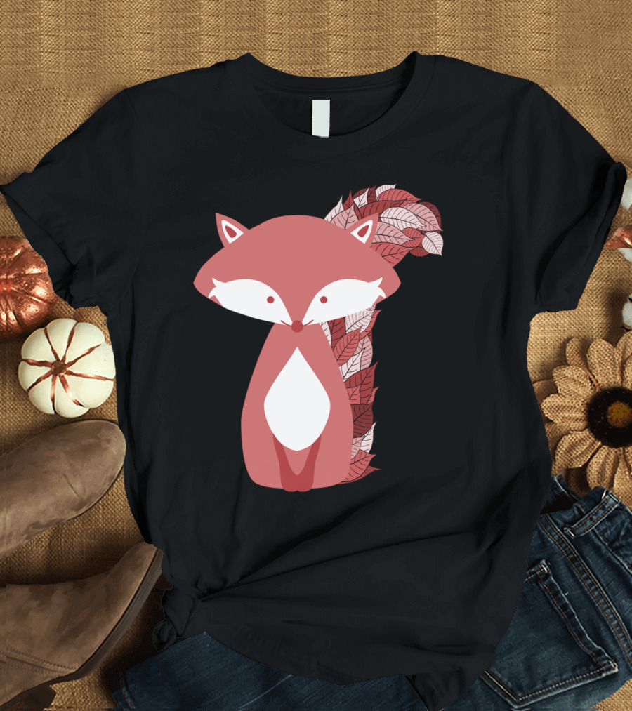 Cute Fox with Autumn Leaves Tail T-Shirt