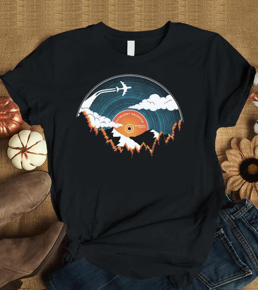 Sunburst Records Redux Vinyl Mountain Adventure Plane Flight T-Shirt