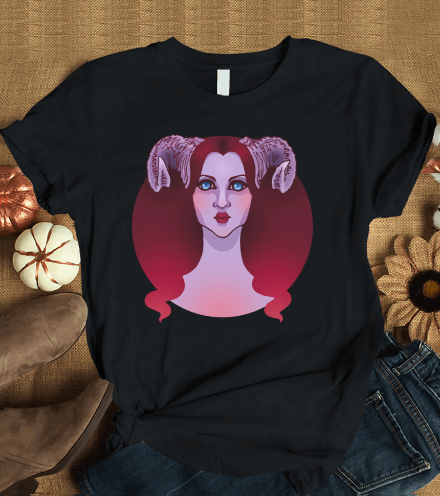 Fire Fairy Ram Horns Red Hair Fantasy T-Shirt