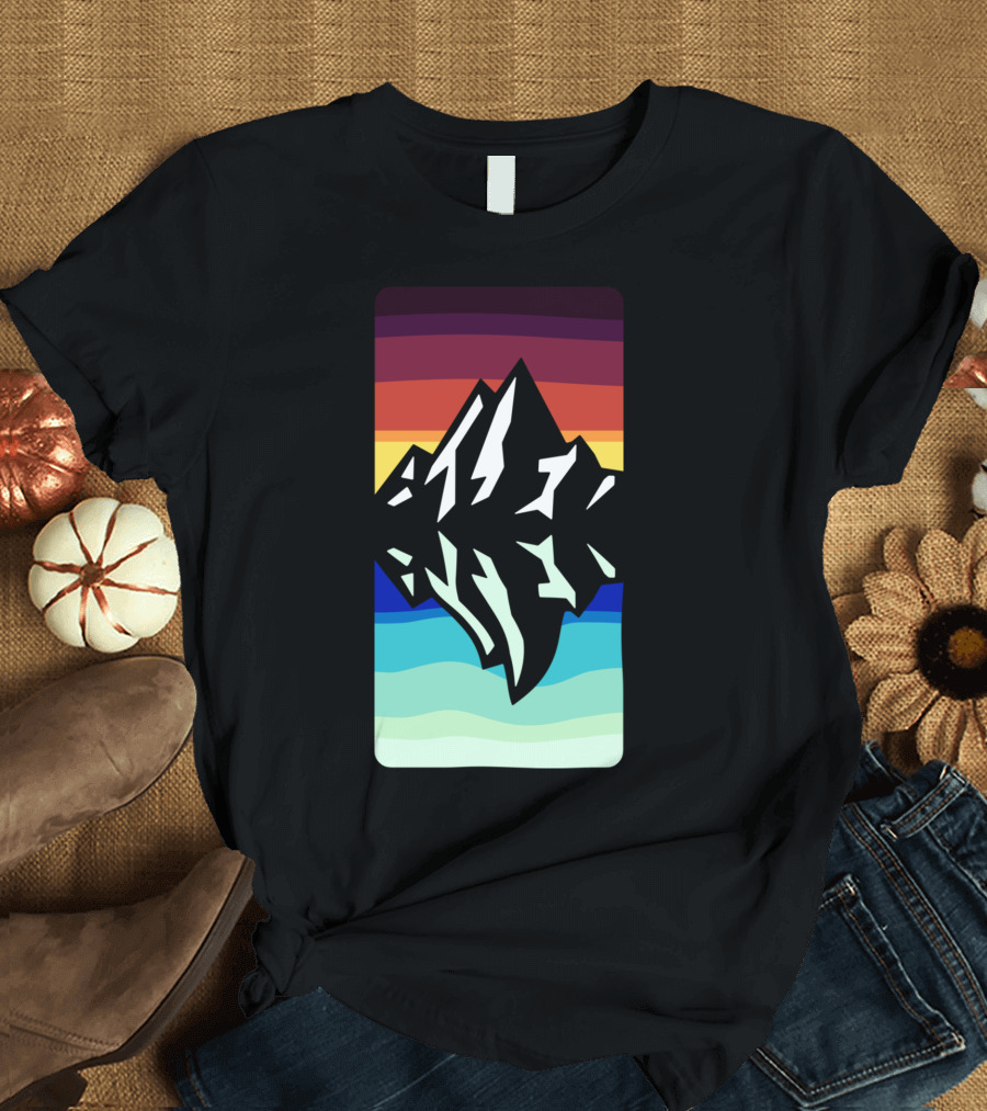 Mountain Reflection Rainbow Stripes T-Shirt