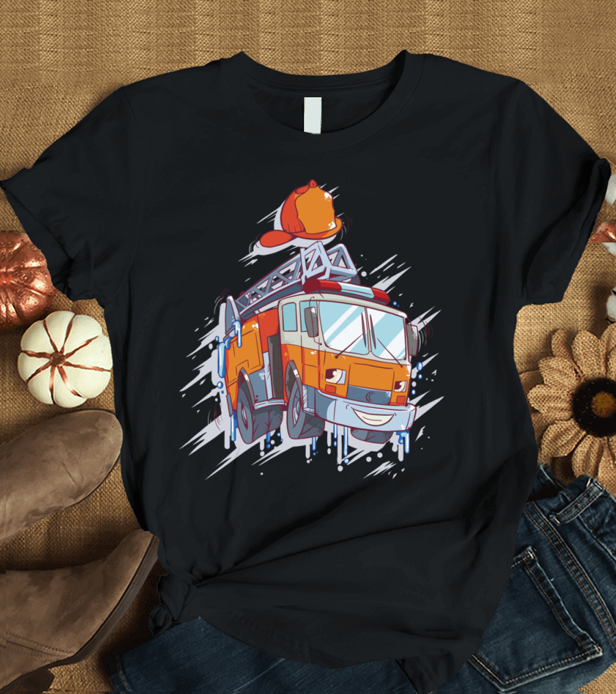 Firefighter Truck with Ladder and Helmet T-Shirt