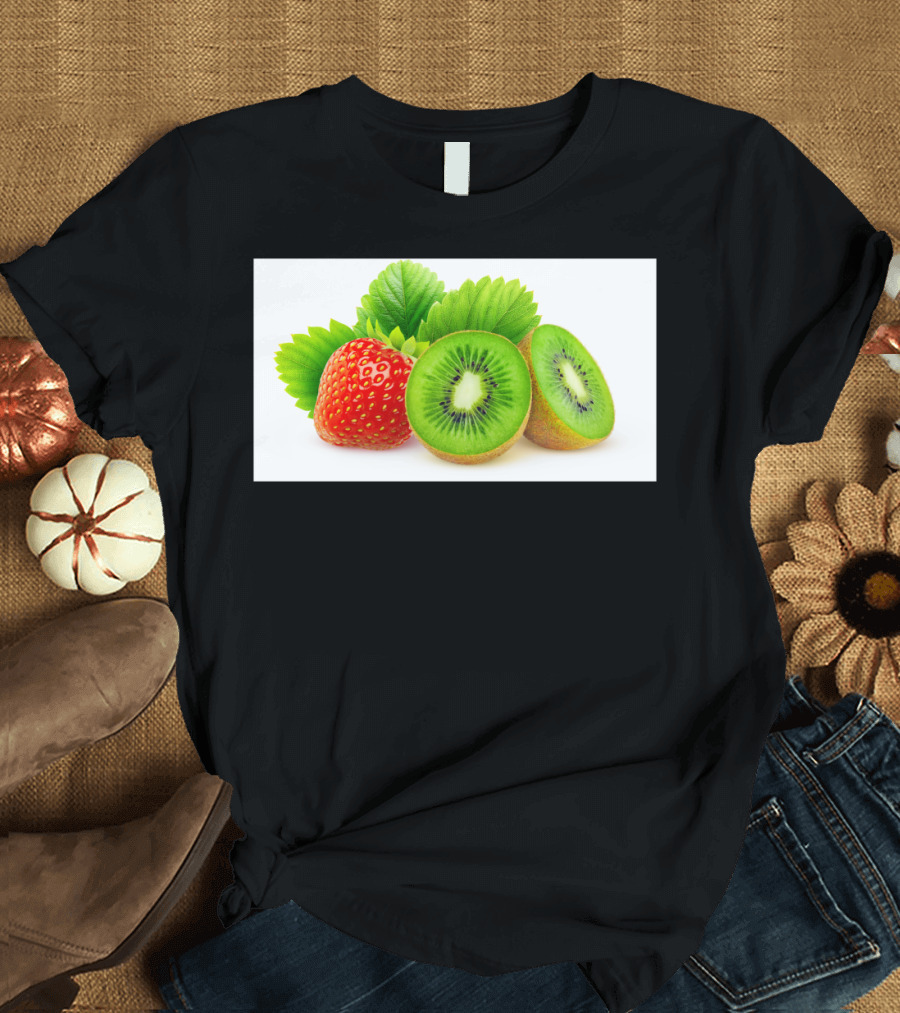 Kiwi And Strawberry Fresh Fruits Combination T-Shirt