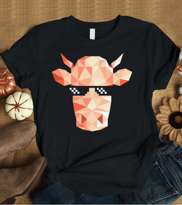 T-Shirt: Thug Life Cow Pixelated Sunglasses Geometric T-Shirt Thug Life Cow Pixelated Sunglasses Geometric T-Shirt