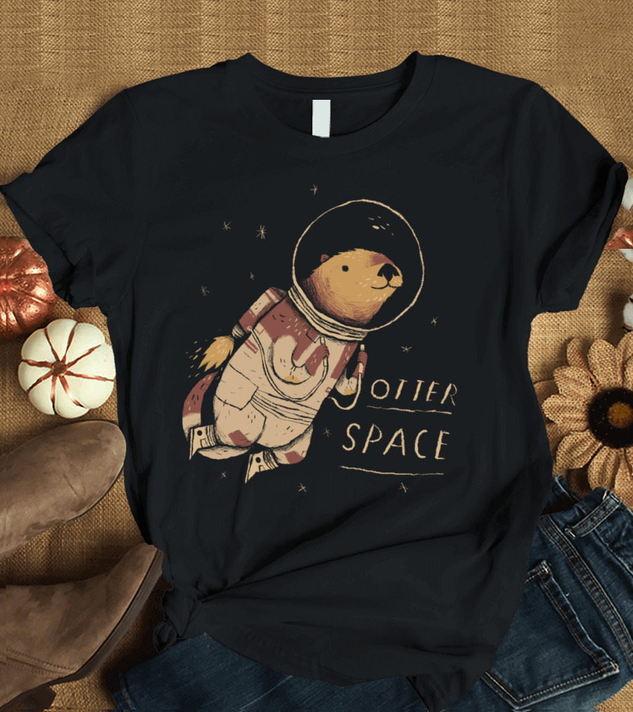 Otter Space Astronaut Floating Among Stars T-Shirt