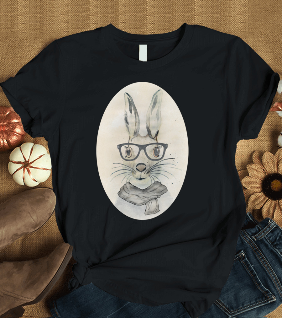 Watercolor Bunny With Glasses and Scarf T-Shirt