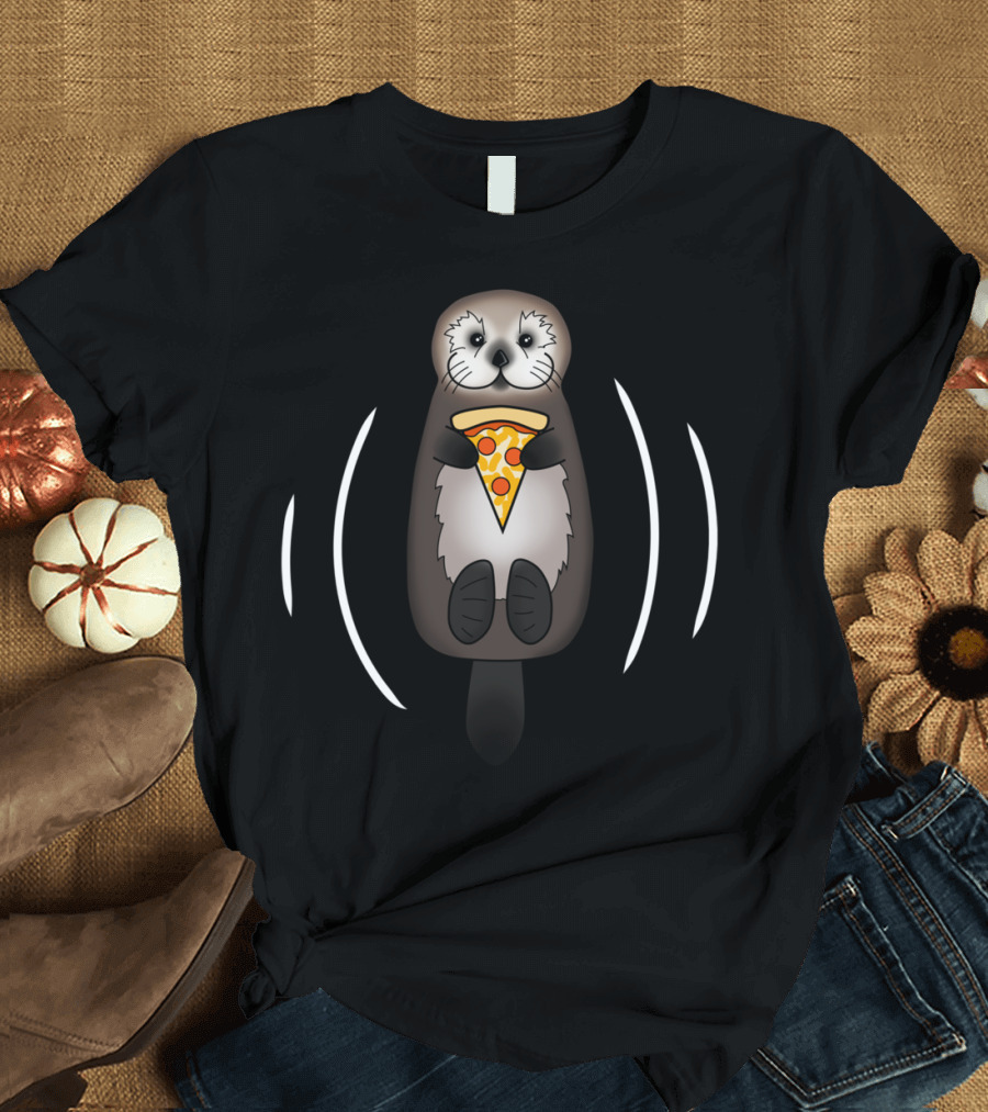 Otter Enjoying Pizza Slice Floating T-Shirt