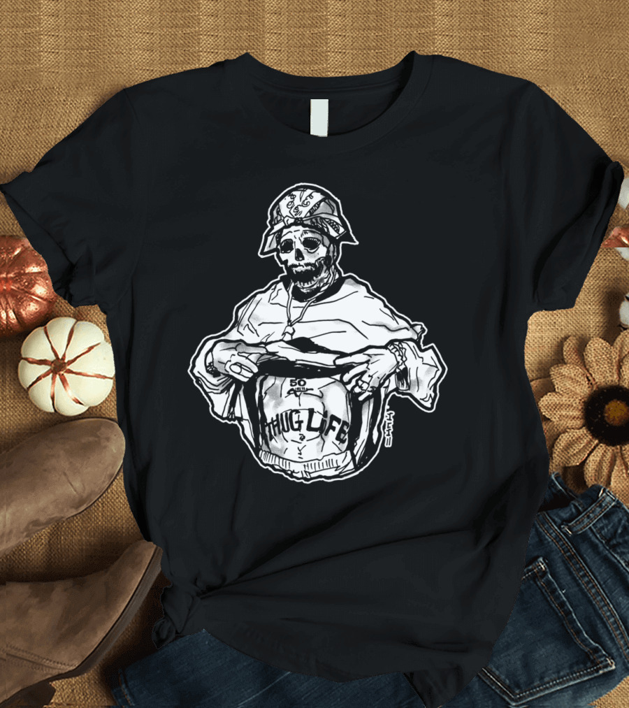 Thug Life Skeleton Bandana 50 Street Tattoo T-Shirt