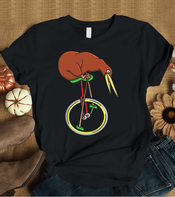 T-Shirt: Kiwi Bird Balancing on Unicycle Wheel T-Shirt Kiwi Bird Balancing on Unicycle Wheel T-Shirt