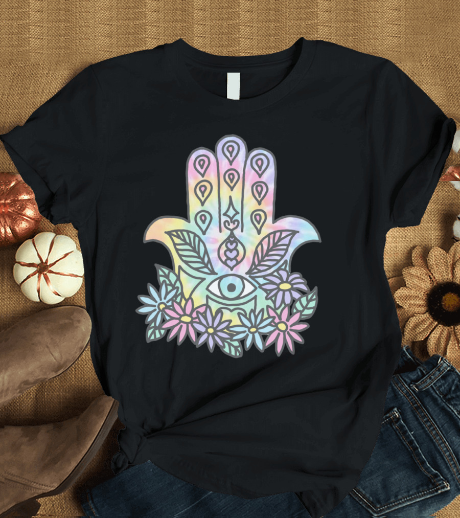 Tie Dye Boho Hamsa Evil Eye Peace Flowers T-Shirt
