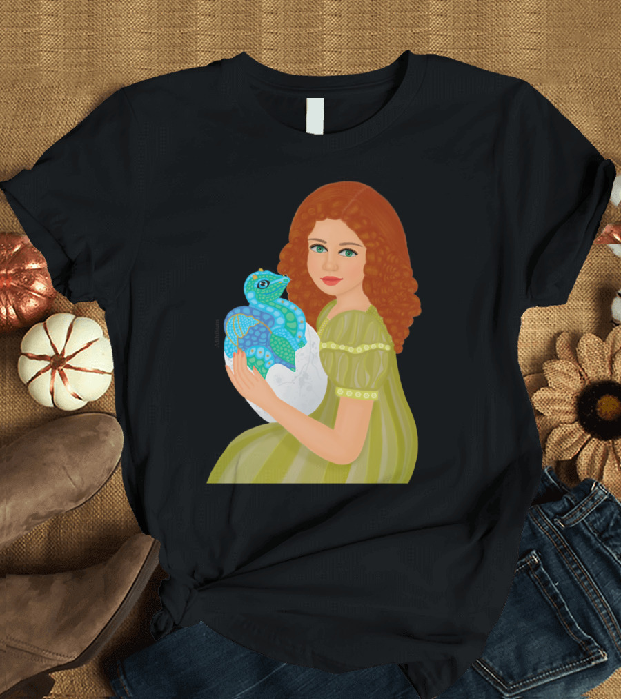 Meet a New Friend with Red-Haired Girl Holding Blue Dragon Egg T-Shirt